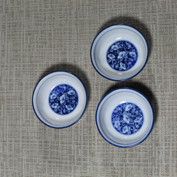 Jas Group Jade Floral Design Porcelain Rake Wave Peony Rice 3" Rice Bowl - Picture 1 of 4